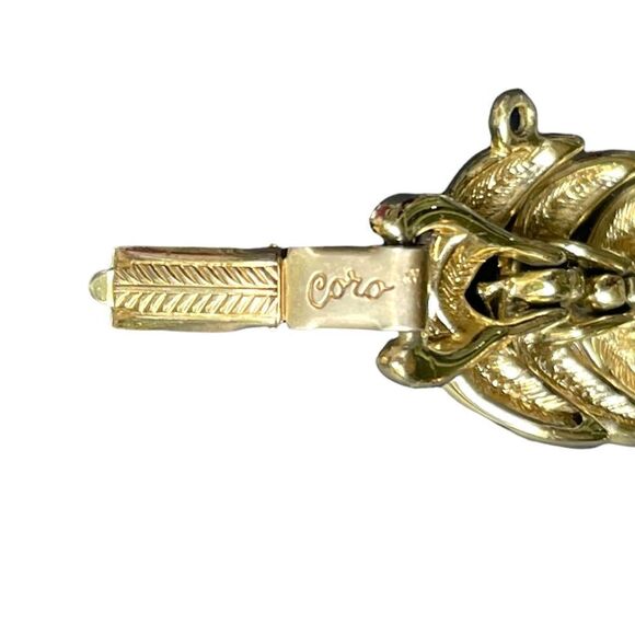 CORO Vintage Signed Goldtone Leaves Chain Link Bracelet 7" - Picture 6 of 6